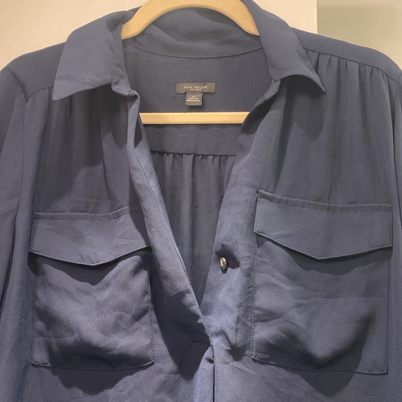Ann Taylor factory size medium, long sleeve, sheer navy blouse - Picture 4 of 4